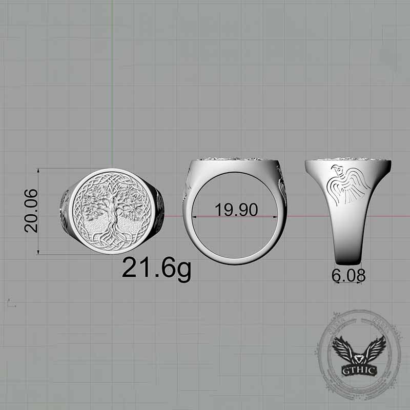 Tree of Life Viking Raven Sterling Silver Ring