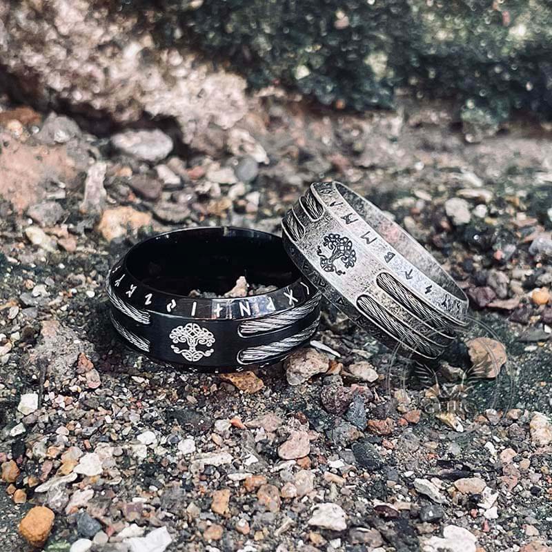 Tree of Life Viking Runes Stainless Steel Ring | Gthic.com
