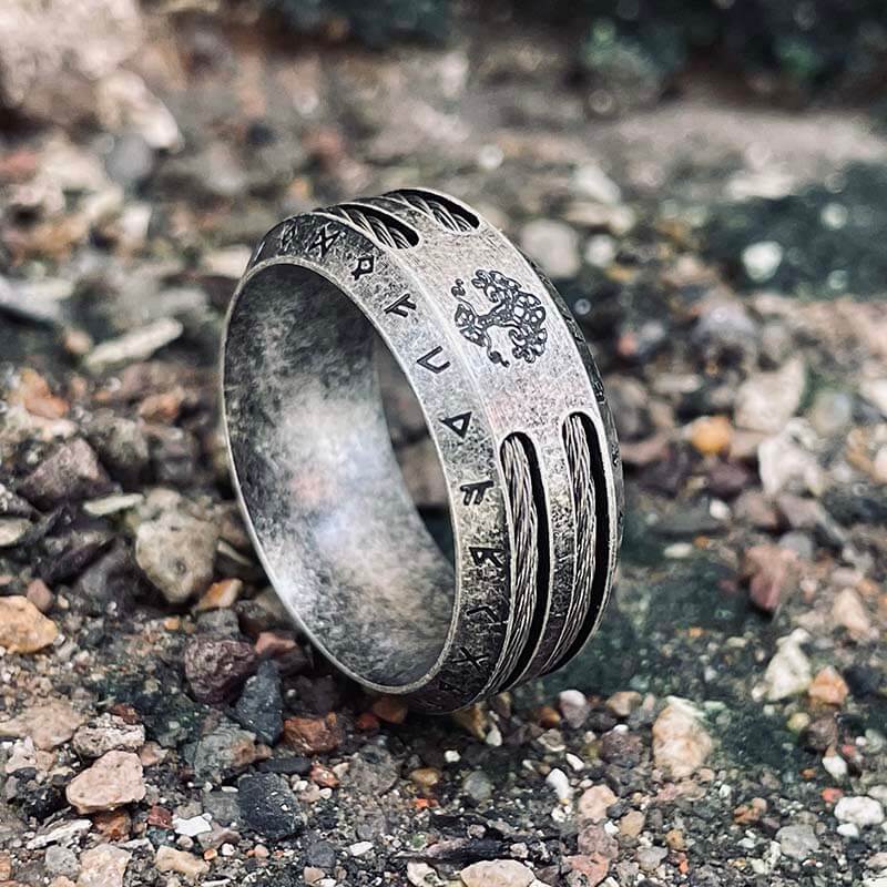 Tree of Life Viking Runes Stainless Steel Ring | Gthic.com