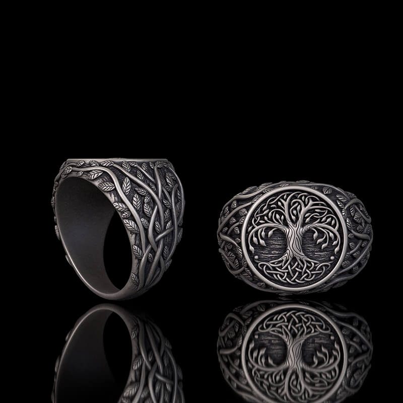 Tree Of Life Yggdrasil Sterling Silver Viking Ring 01 | Gthic.com