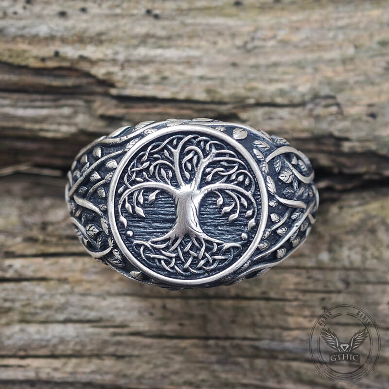 Tree Of Life Yggdrasil Sterling Silver Viking Ring | Gthic.com