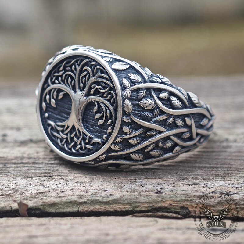 Tree Of Life Yggdrasil Sterling Silver Viking Ring | Gthic.com