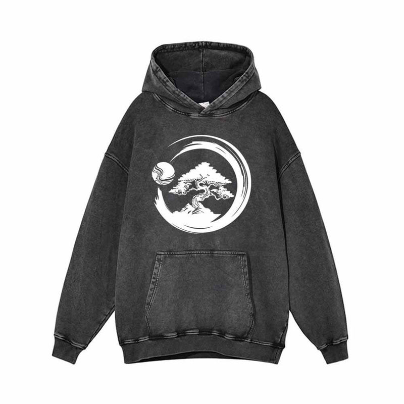 Tree Under Full Moon Vintage Washed Hoodie | Gthic.com