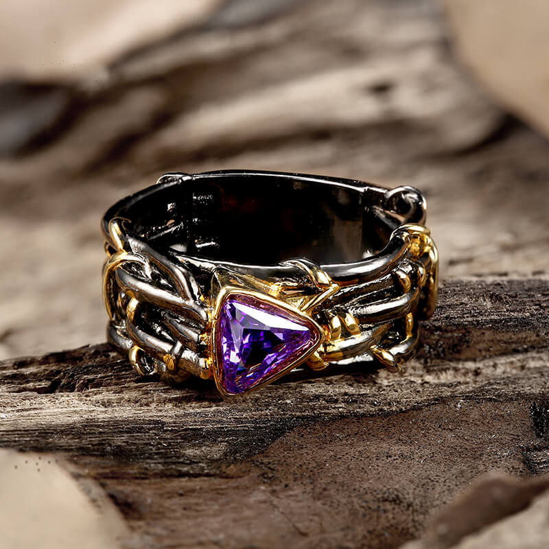 Triangle Topaz Inlaid Brass Cocktail Ring | Gthic.com
