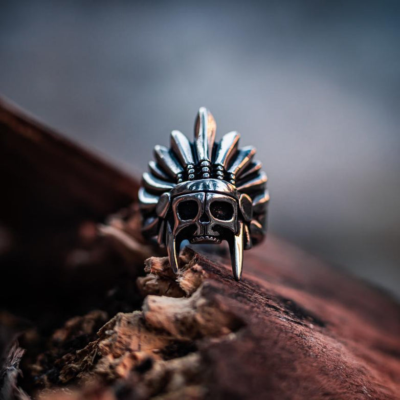 Tribal Chief Stainless Steel Skull Ring