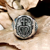Trident of Poseidon Sterling Silver Petrine Cross Ring | Gthic.com