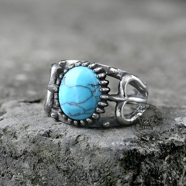 Trident Stainless Steel Turquoise Ring | Gthic.com