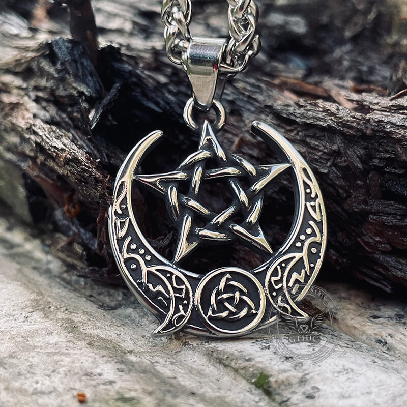 Triple Moon Pentagram Stainless Steel Pendant | Gthic.com