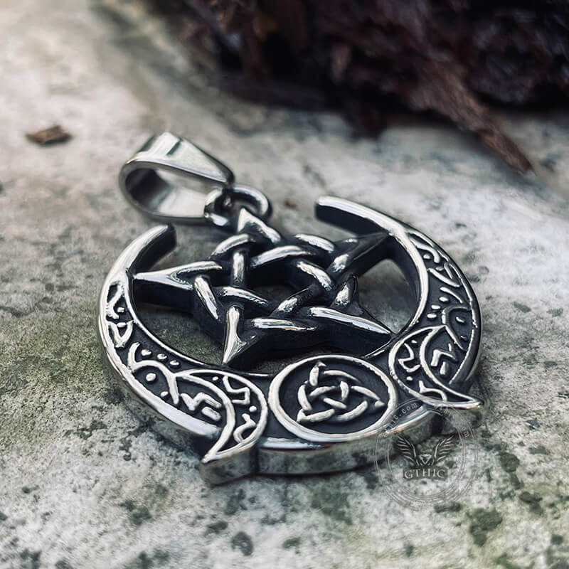 Triple Moon Pentagram Stainless Steel Pendant | Gthic.com