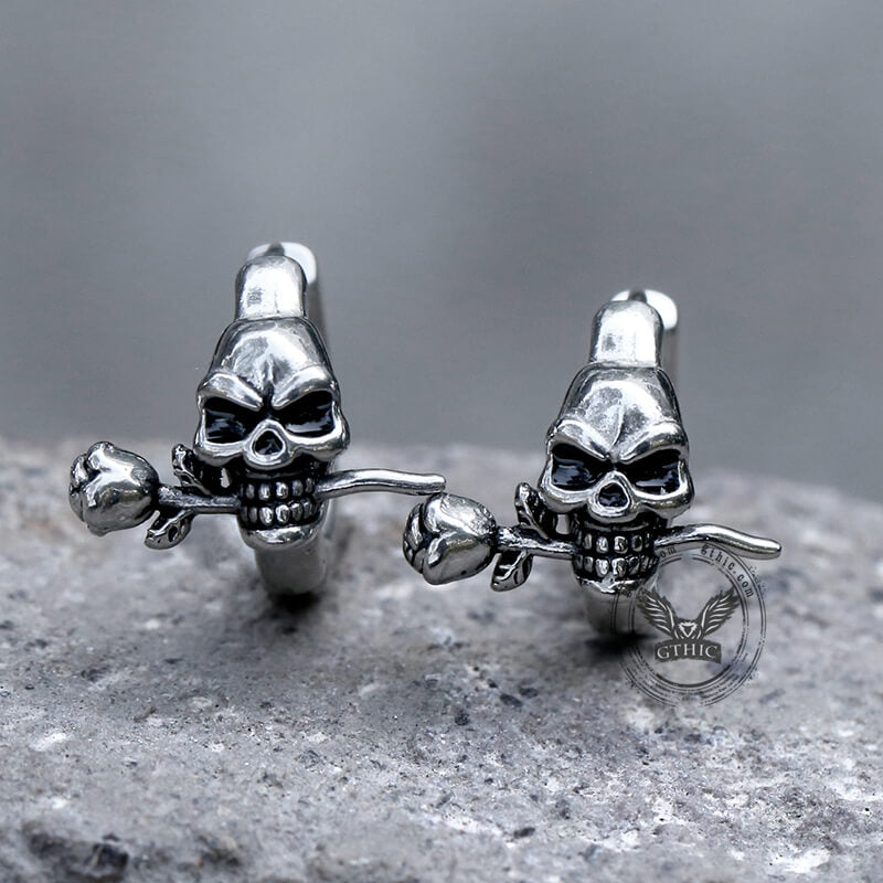 Pendientes de acero inoxidable con calavera de rosa True Love