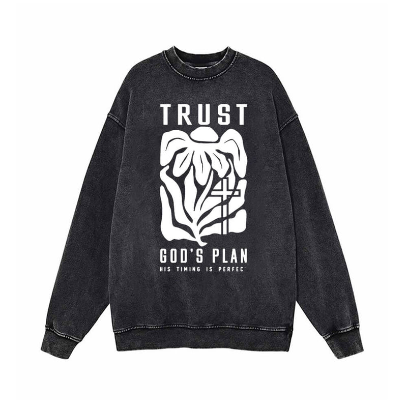 Trust God’s Plan Floral Cross Vintage Washed Sweatshirt 01 | Gthic.com