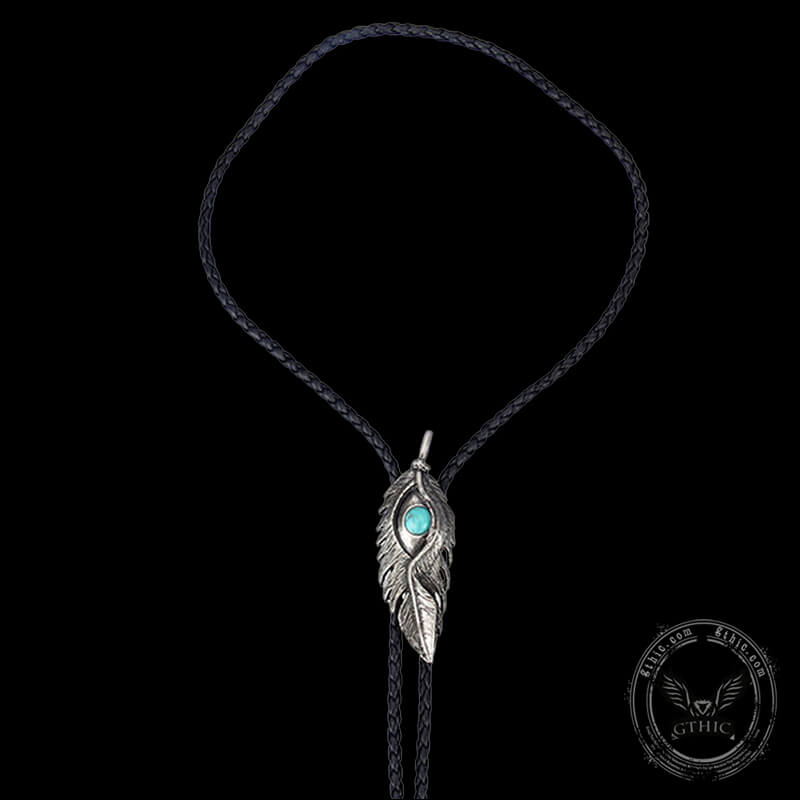 Turquoise-Inlaid Feather Alloy Bolo Tie | Gthic.com