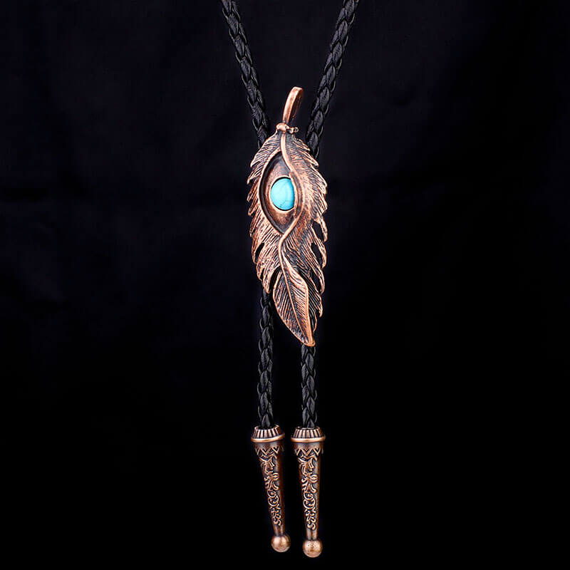 Turquoise-Inlaid Feather Alloy Bolo Tie | Gthic.com