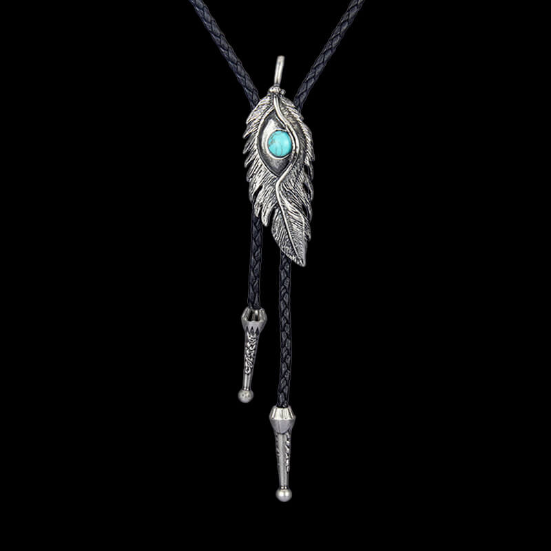 Turquoise-Inlaid Feather Alloy Bolo Tie | Gthic.com