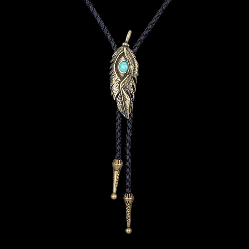 Turquoise-Inlaid Feather Alloy Bolo Tie | Gthic.com