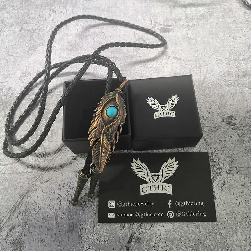 Turquoise-Inlaid Feather Alloy Bolo Tie