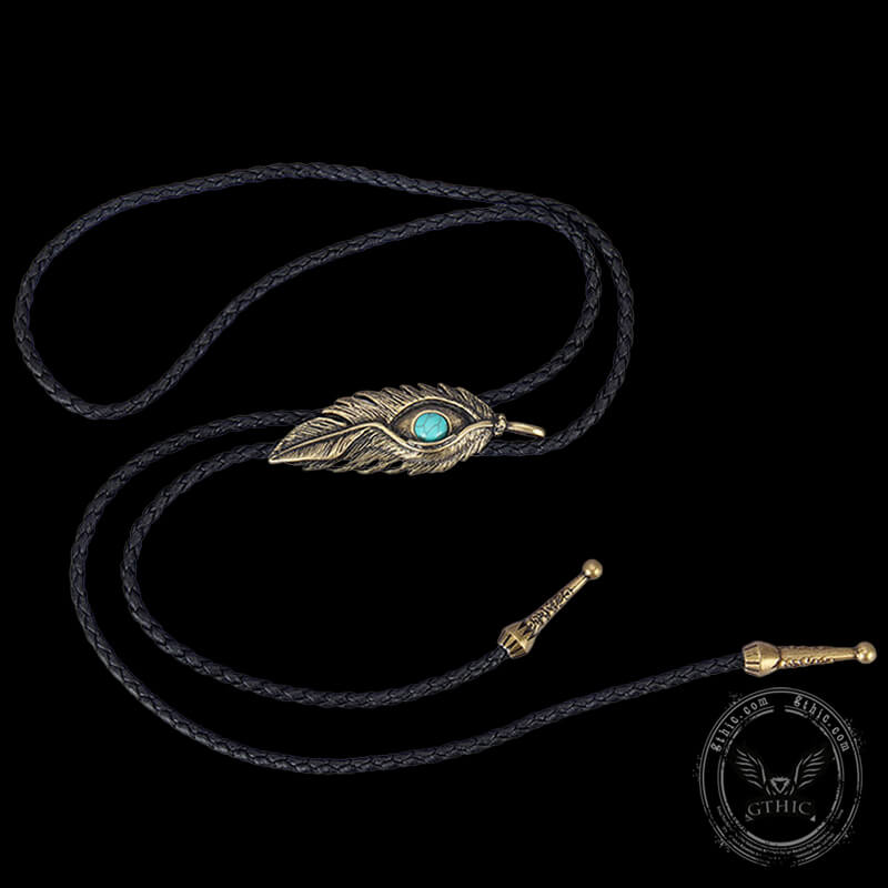 Turquoise-Inlaid Feather Alloy Bolo Tie | Gthic.com