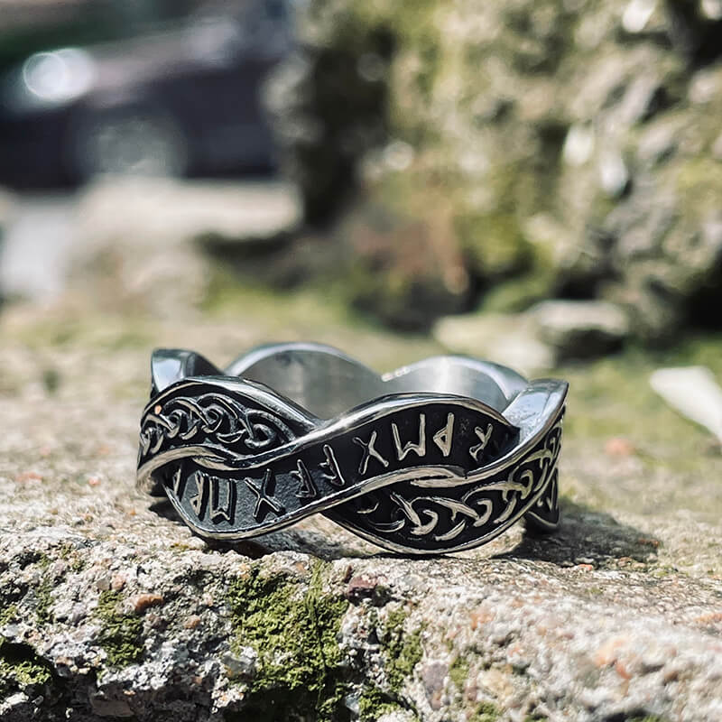 Twisted Viking Runes Stainless Steel Ring | Gthic.com