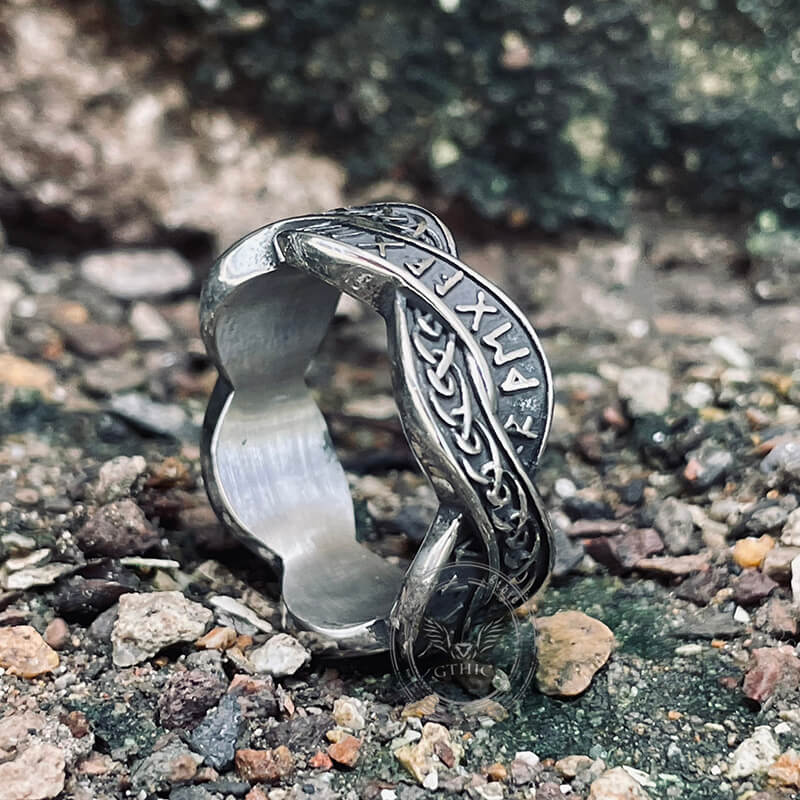 Twisted Viking Runes Stainless Steel Ring | Gthic.com