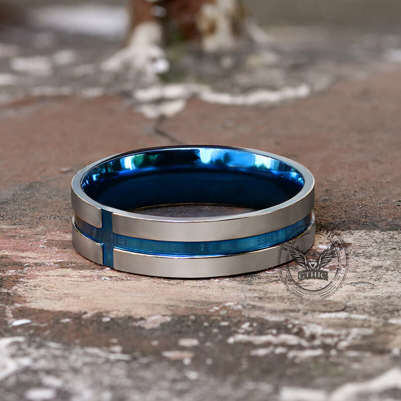 Two-Color Fluted Cross Design Stainless Steel Band Ring