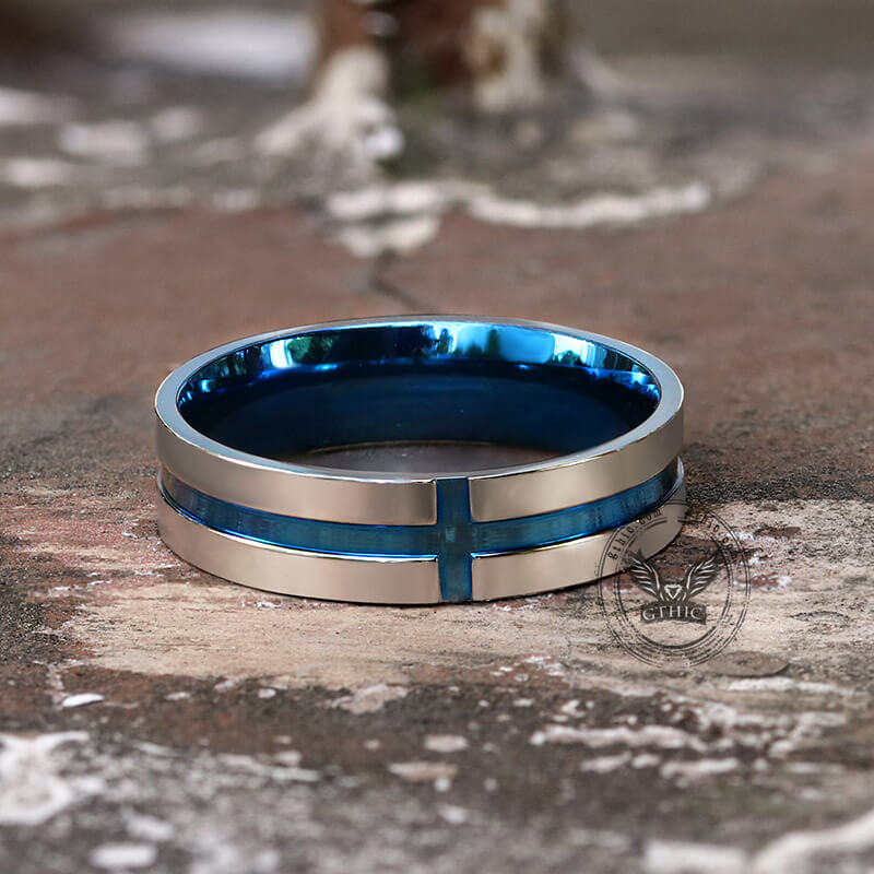 Two-Color Fluted Cross Design Stainless Steel Band Ring | Gthic.com