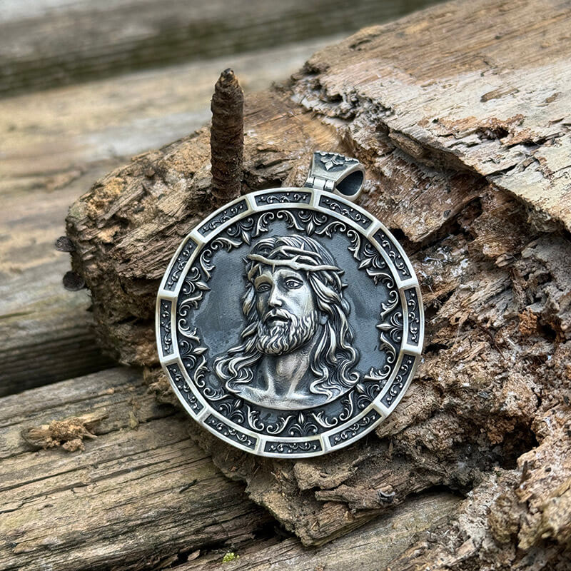 Two-sided Jesus Thorns Crown Sterling Silver Pendant | Gthic.com