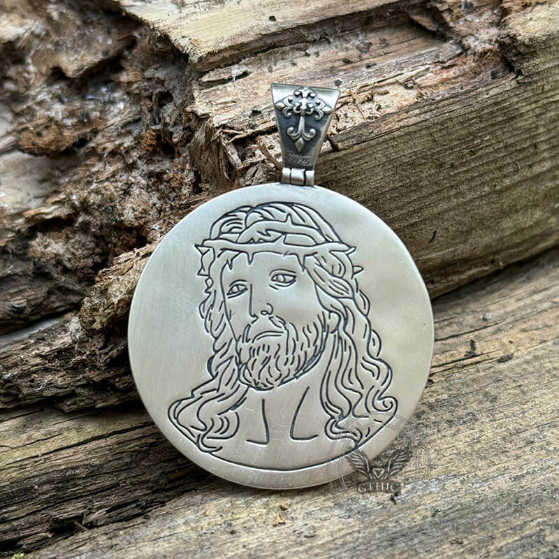 Two-sided Jesus Thorns Crown Sterling Silver Pendant | Gthic.com