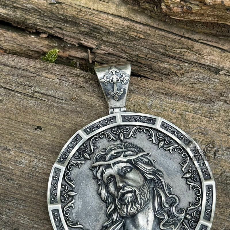 Two-sided Jesus Thorns Crown Sterling Silver Pendant | Gthic.com