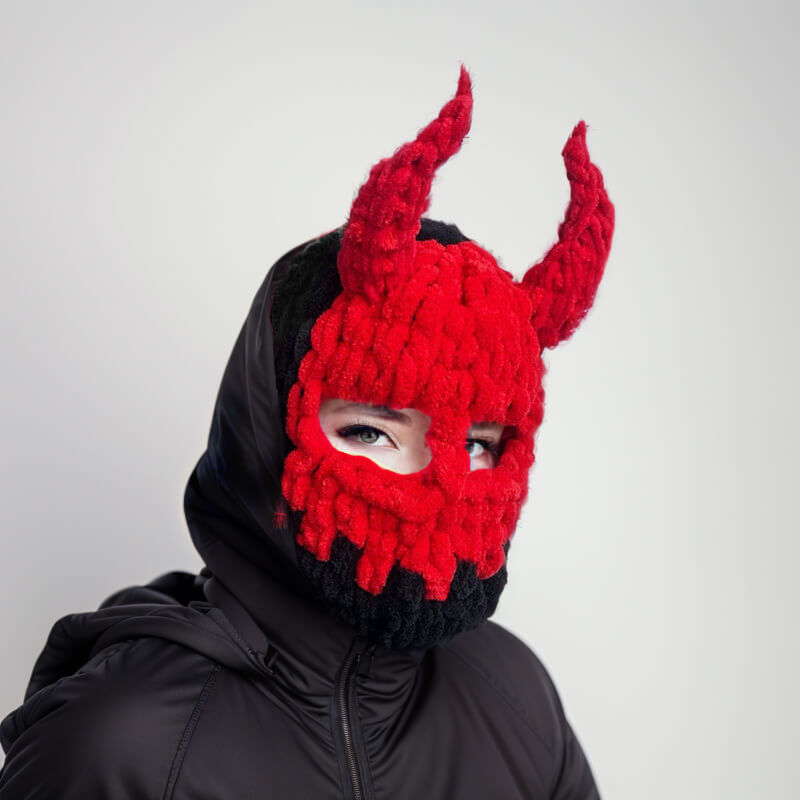 Two-Tone Devil Knit Balaclava Hat | Gthic.com