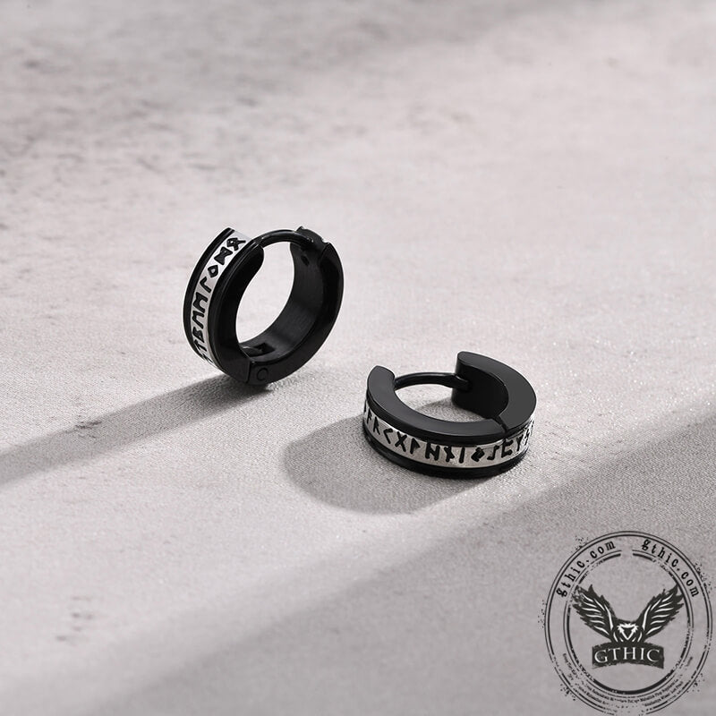  Two-tone Viking Runes Stainless Steel Hoop Earrings | Gthic.com