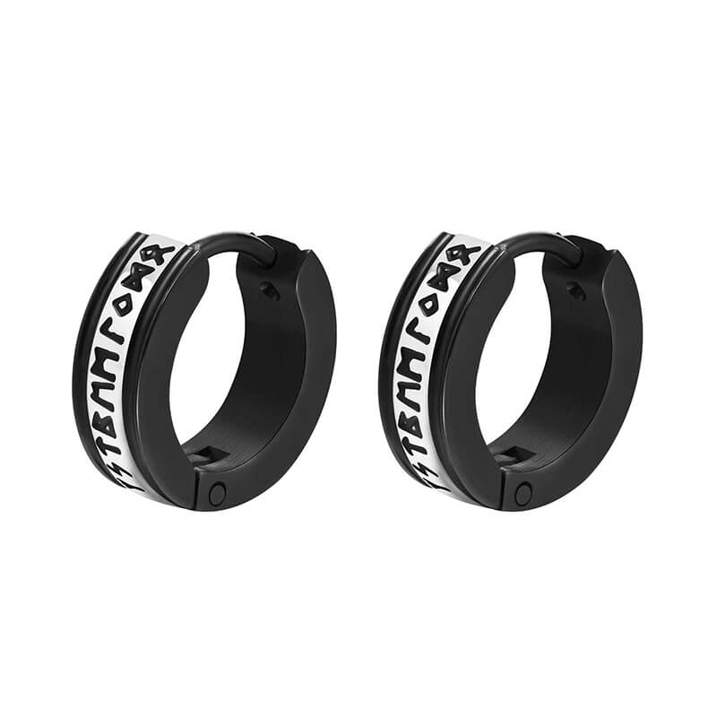 Two-tone Viking Runes Stainless Steel Hoop Earrings | Gthic.com