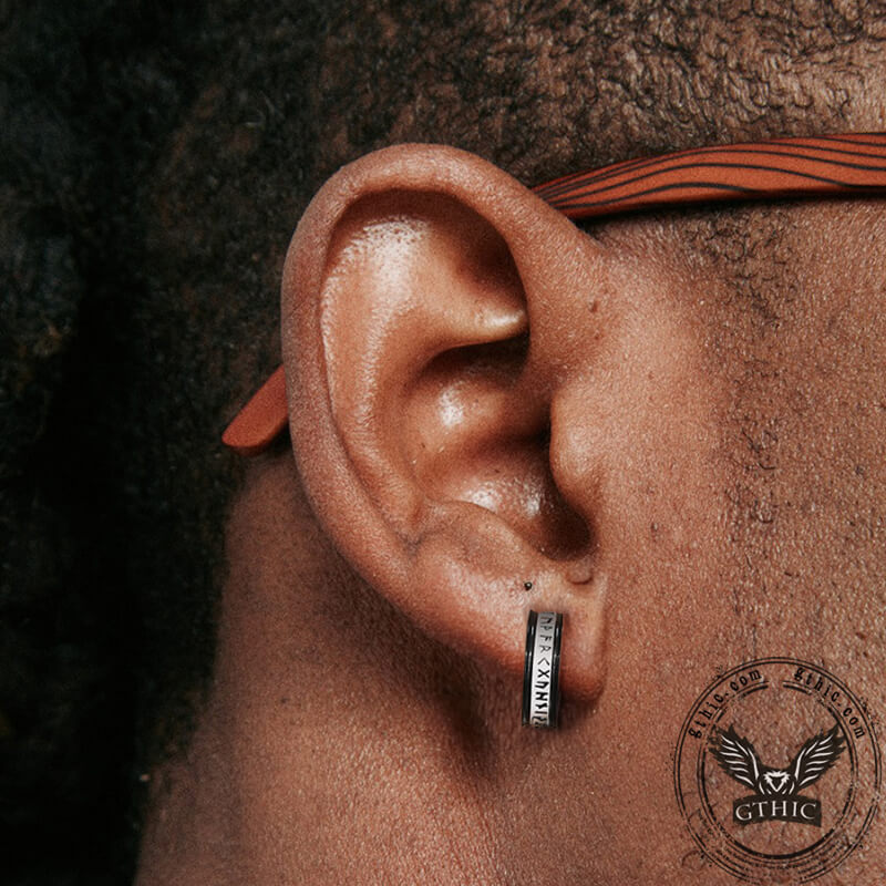 Two-tone Viking Runes Stainless Steel Hoop Earrings | Gthic.com