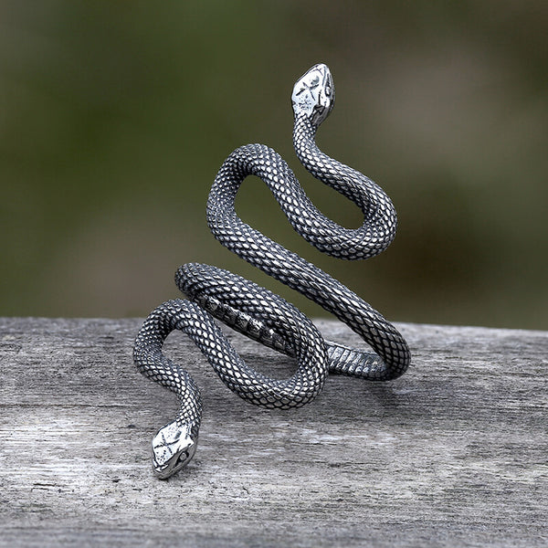 Two Headed Snake Stainless Steel Animal Ring | Gthic.com