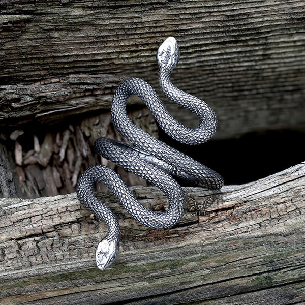 Two Headed Snake Stainless Steel Animal Ring | Gthic.com