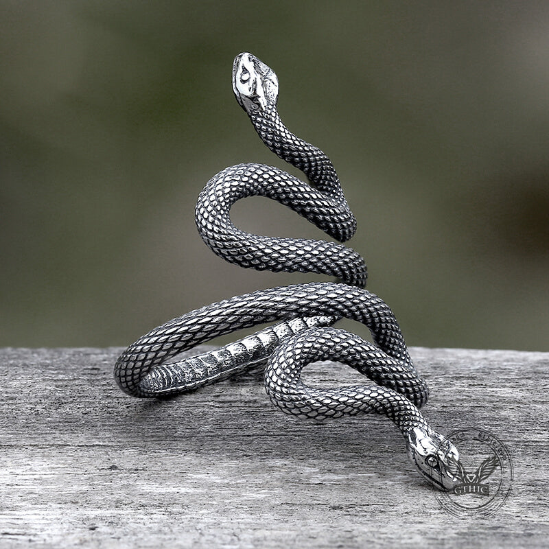 Two Headed Snake Stainless Steel Animal Ring | Gthic.com