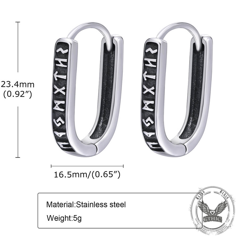 U Shaped Viking Runes Stainless Steel Earrings+06/Gthic.com