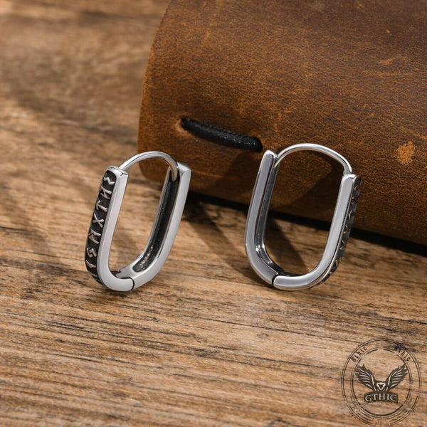 U Shaped Viking Runes Stainless Steel Earrings+01 /Gthic.com