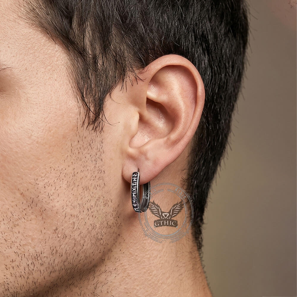 U Shaped Viking Runes Stainless Steel Earrings | Gthic.com