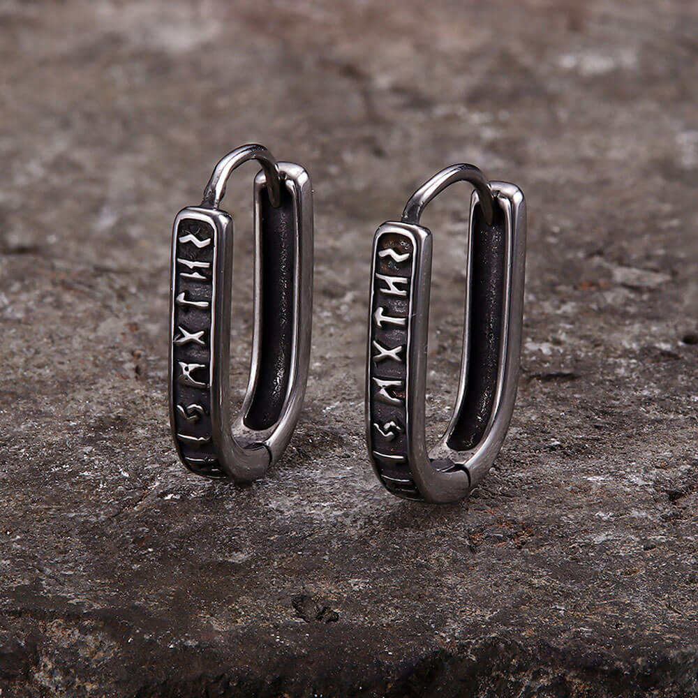 U Shaped Viking Runes Stainless Steel Earrings | Gthic.com