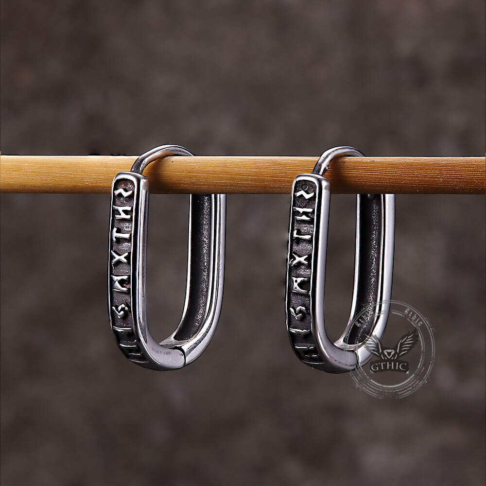 U Shaped Viking Runes Stainless Steel Earrings
