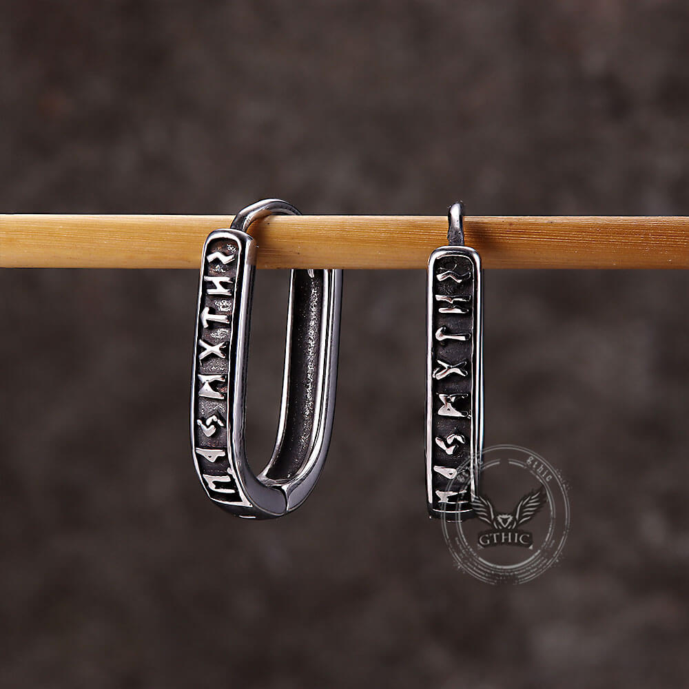 U Shaped Viking Runes Stainless Steel Earrings