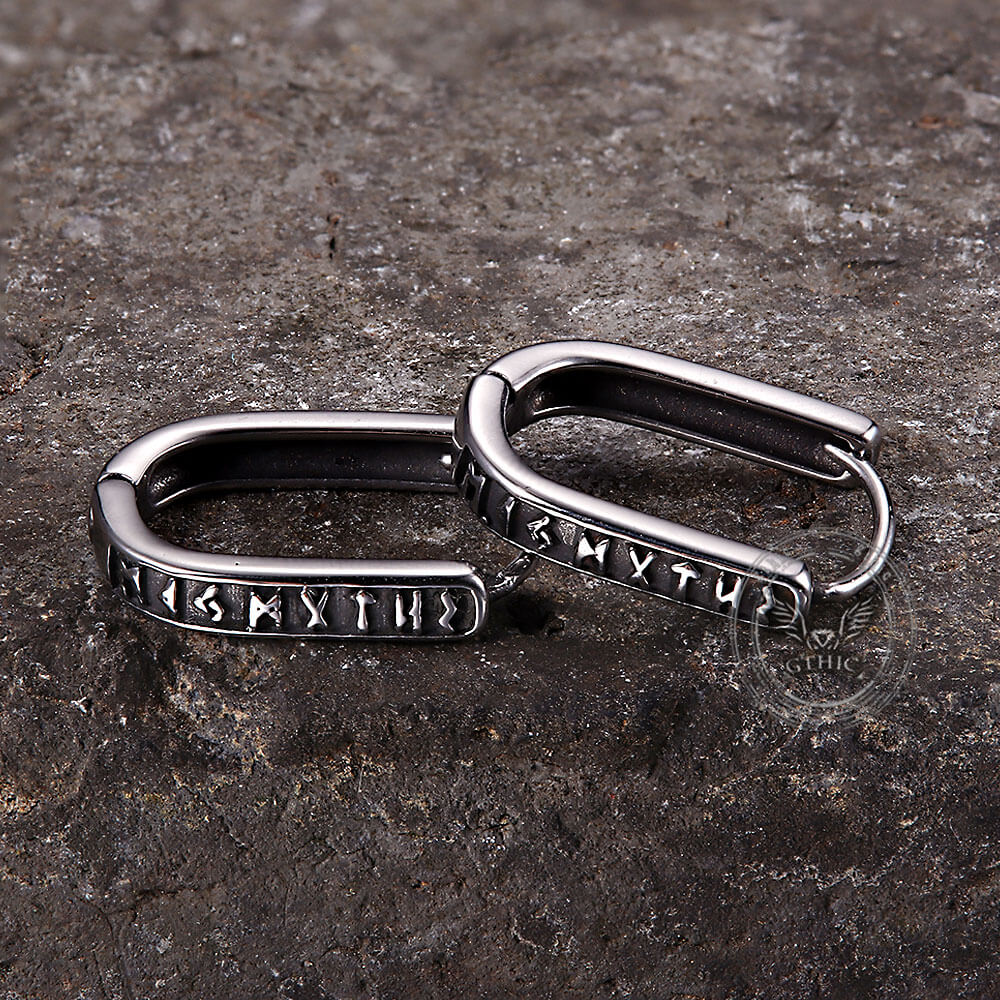 U Shaped Viking Runes Stainless Steel Earrings