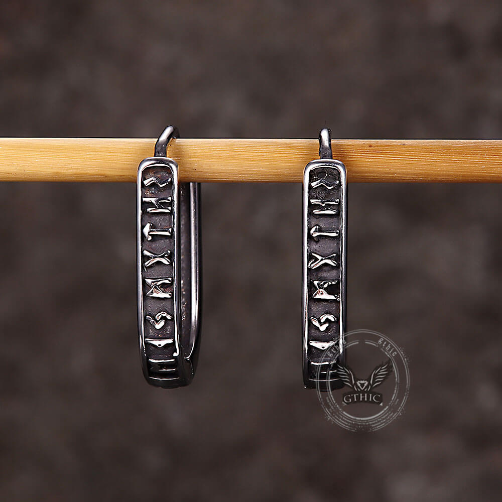 U Shaped Viking Runes Stainless Steel Earrings