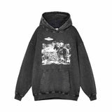 UFO And Western Cowboy Print Vintage Washed Hoodie 01 | Gthic.com