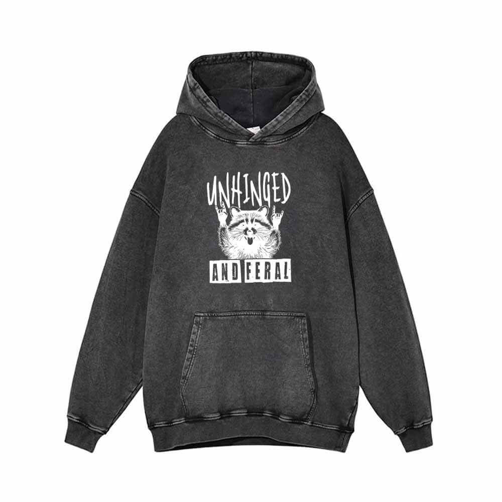 Unhinged And Feral Raccoon Vintage Washed Hoodie 01 |Gthic.com