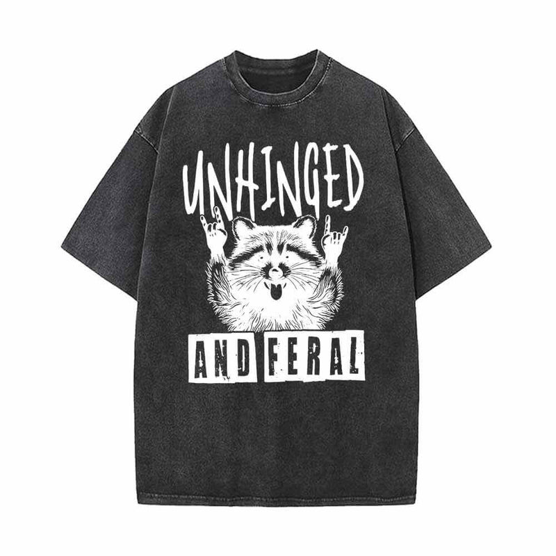 Unhinged And Feral Raccoon Vintage Washed T-shirt 01 | Gthic.com