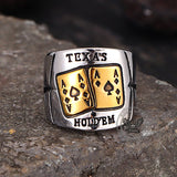 Punk Square Flush Poker Cards Stainless Steel Ring