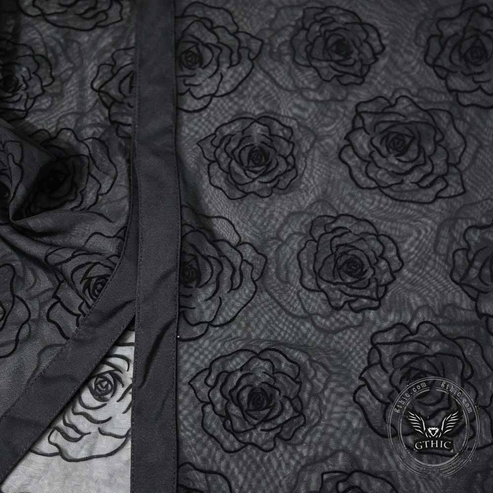 Vacation Style Rose Mesh See Through Short Sleeve Shirt