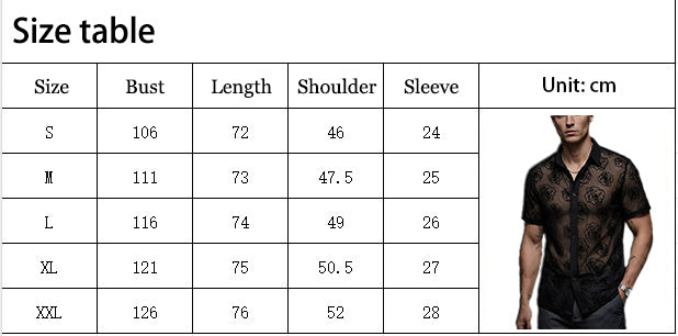Vacation Style Rose Mesh See Through Short Sleeve Shirt