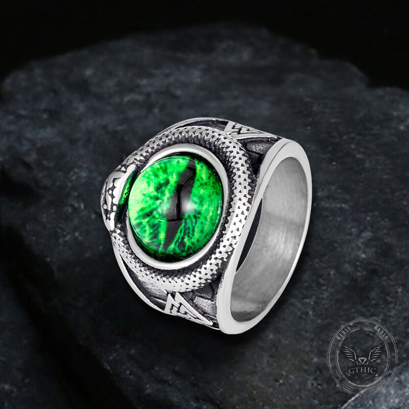 Valknut Ouroboros Devil Eye Stainless Steel Ring 01 | Gthic.com